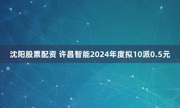 沈阳股票配资 许昌智能2024年度拟10派0.5元